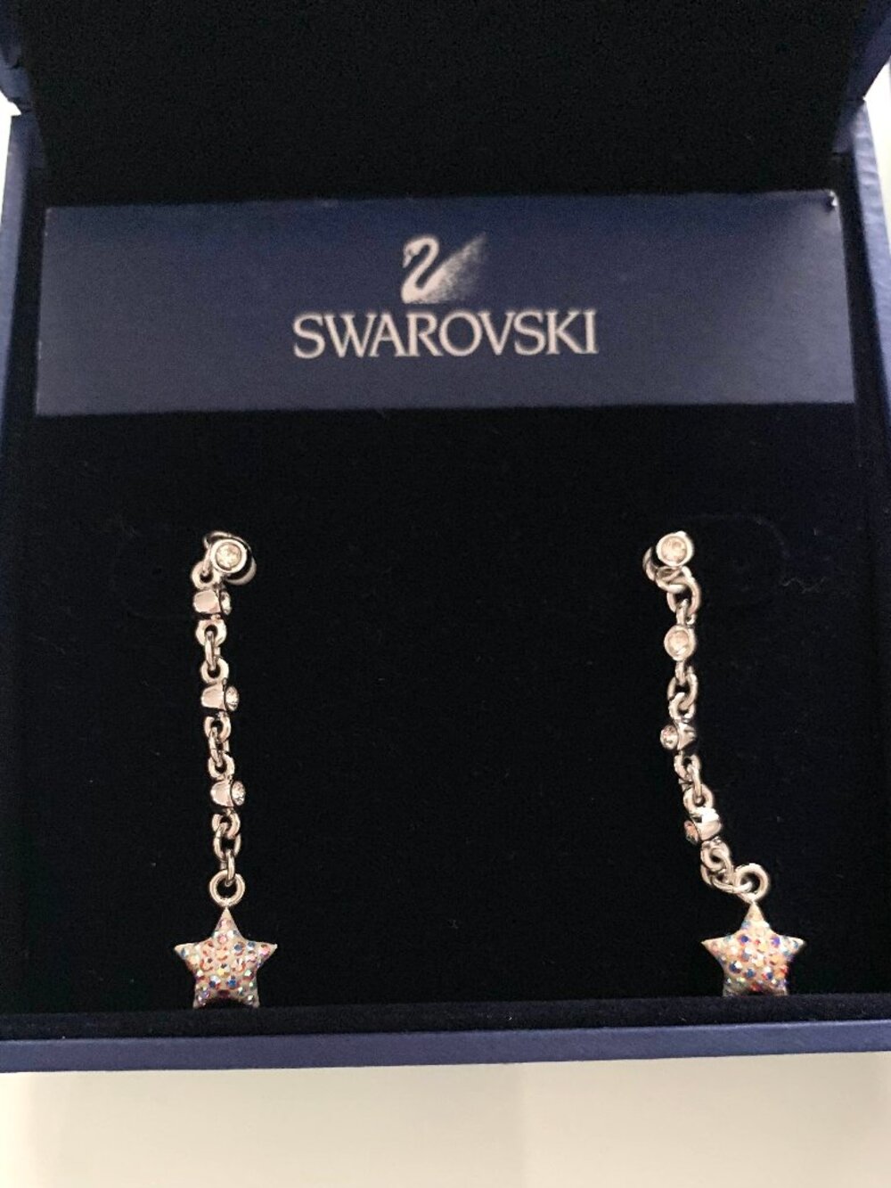 Swarovski Pavé-Style Star Drop Earrings in Silver Tone with Disney Etching - Picture 2 of 6